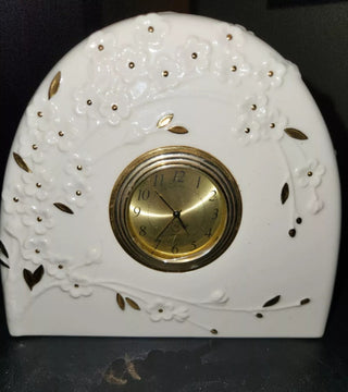 #62 VV Vintage Lenox Cherry Blossom 24K  Gold Plated Porcelain Desk Table Mantel  Clock MTS|60952