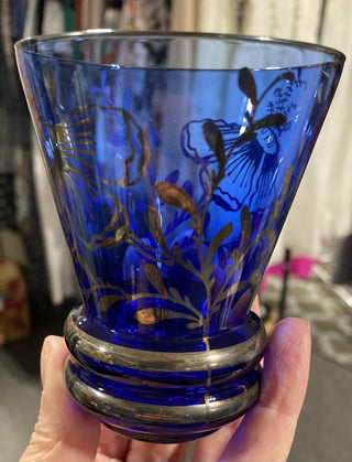Art Nouveau Set/5 Gilded Cobalt Blue Glasses MTS|64595