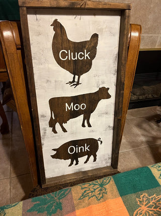Cluck Moo Oink Wood Framed Wall Decor. RSV