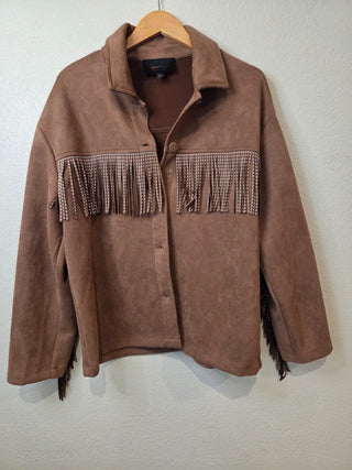 NEW! Sweet Rain brown fringe shacket RSV|158476