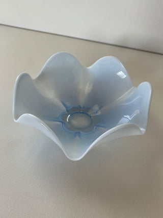 Vintage blue opalescent ruffled bowl|72019