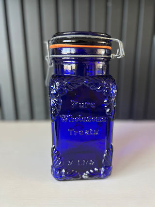 Vintage cobalt glass cookie jar RSV