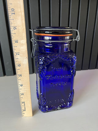 Vintage cobalt glass cookie jar RSV