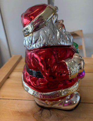 Vintage metallic Santa cookie jar,  RSV|120867