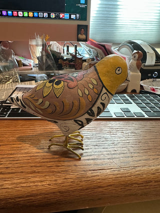 Vtg. hand painted bird w/metal legs - folk art, Scandanavian RCD|92946