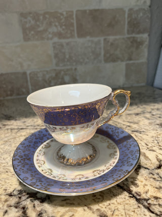 Vintage Iridescent Blue & Gold Lustreware Tea Cup & Saucer RCD|72140