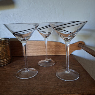 Set of 3 Black Ribbon Swirl Martini Glasses RCD|120219