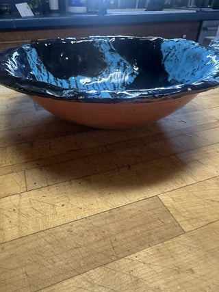 Vintage Studio Pottery Bowl Blue Black Red Clay|52927