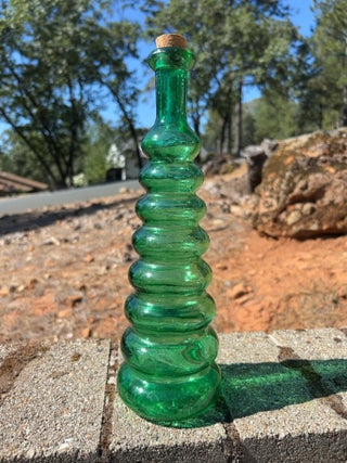 vintage green Anchor Hocking GAO MI  bottle tiered "beehive" or stacked bubble design