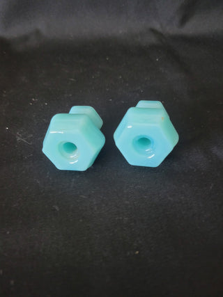 Hexagonal 1-1/8" Turquoise Glass Cabinet Knobs - Set of 2 RCD