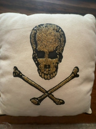 John Derian Beaded Skull Crossbones Pillow