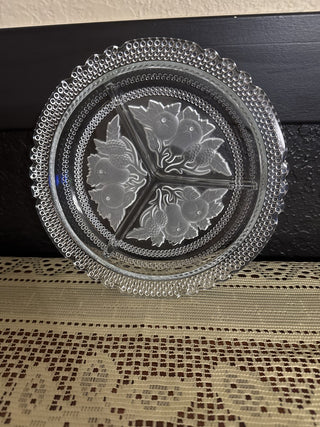 Vintage Pressed Lacy Hobnail Glass with Etched Fruit -RCD|119150