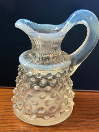 Vtg. Fenton Moonstone Opalescent Hobnail cruet w/stopper 5" RCD