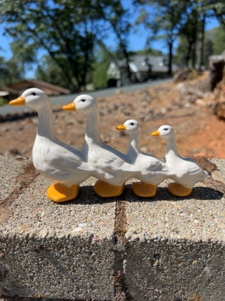 JP Vintage Ceramic White And Orange Four Ducks Figurine In A Row 7" Long