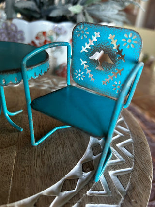 Turquoise Metal Dollhouse Garden Set, 2 Chairs & Table-RSV|118082