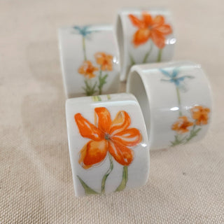 Vintage Tivoli  Napkin Rings Orange Floral - Set of 4 (BRI) - MTS|133486