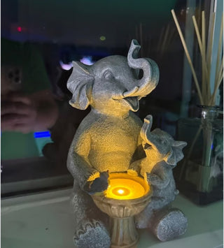 Solar Garden Statues Loving Elephant Garden Decor #47 VV MTS|99103