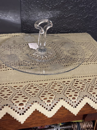 Vintage Center Handle Clear Etched Serving Platter - RCD