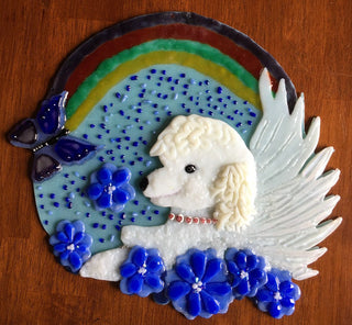 Art Glass Winged Poodle with Rainbow RSV