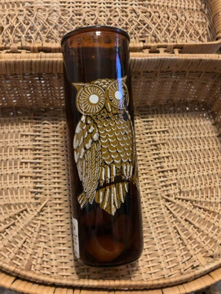 MCM Owl Glass Pillar Candle Holder - As is