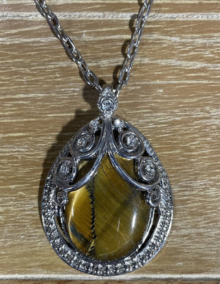 large tiger's eye pendant, 20" chain RSV