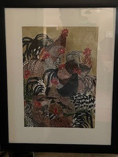 Framed Rooster, Hens, and Chickens Print RCD