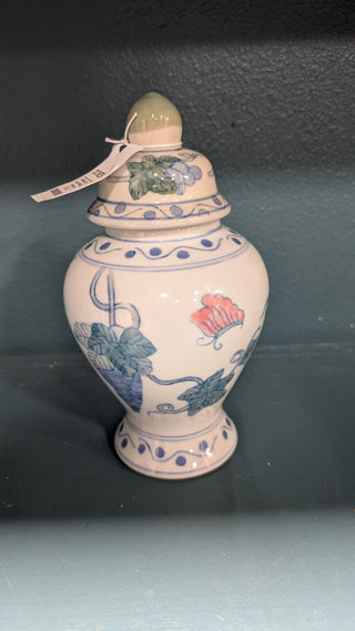Porcelain Ginger Jar w/ Grapes & Pink Butterfly RSV