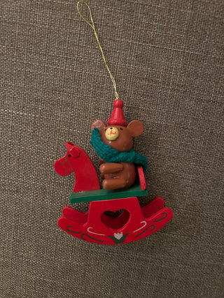 Red and Green Rocking Horse with Bear Ornament    MTS|131926