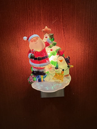 Vintage Holiday Santa Night Light w/ Penguin, Tree and Christmas Lights RCD|133232