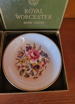 Vtg Royal Worcester Floral Trinket Plate 22K Gold- RSV