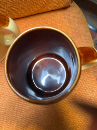 SET OF 2 vintage 1970s two-tone stoneware coffee mugs made in japan