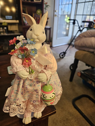 Porcelain Fabric Bunny w/ Egg Figurine RSV
