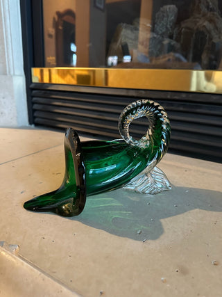 Murano Sommerso Jack in the Pulpit Cornucopia Green/clear glass vase RCD