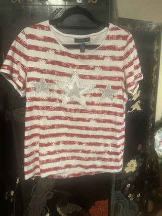 Karen Scott XL Stars and Stripes unite for Style T-Shirt #63 VV MTS