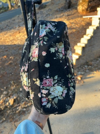 Magnolia floral black denim shoulder bag