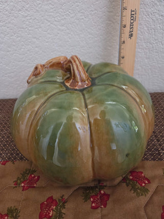 Large Green/Orange Ceramic Pumpkin, RCD