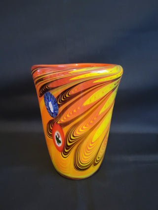 Murano Style Blown Vase 6-1/2" Orange, Black & Yellow RCD|115430