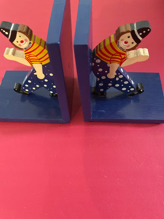 Vintage clown book ends  wooden RSV