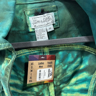 "Live a Little" brand Size Med. Teal multi tie dye jean jacket|50361