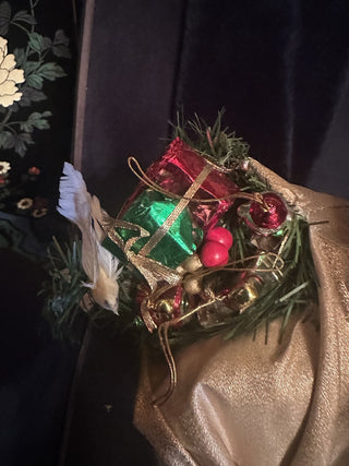 Gold and White Standing Santa Christmas Figure with bag filled with presents and tree #63 VV MTS|134294