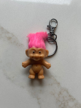 Vintage Troll Doll w pink Hair, Key Chain-RSV