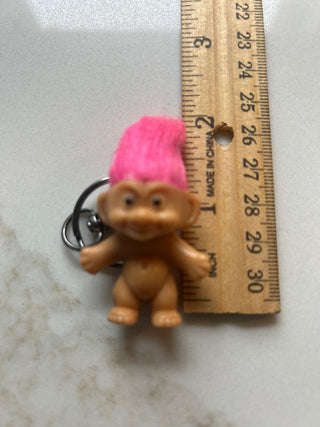 Vintage Troll Doll w pink Hair, Key Chain-RSV
