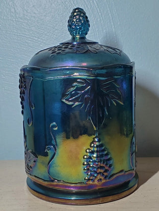 Indiana Carnival Glass Blue Iridescent Grape Harvest Dish|96214