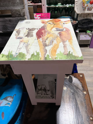 Small Solid Wood Custom Designed Cow W/Bottom Shelf Side Table RSV|143857