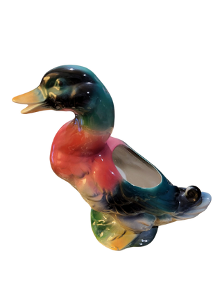 Vintage 1950's Ceramic Royal Copley Colorful Mallard Duck Planter Vase 9"x7" MTS|133154