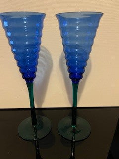 #2611 Cobalt Blue Ripple Wine Glass Pair RSV