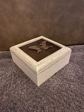 White rustic box with butterfly