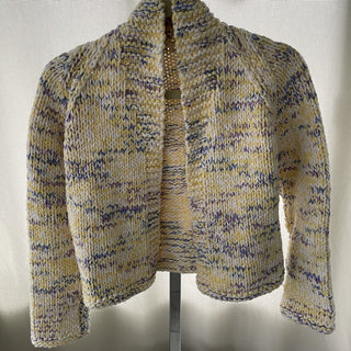 vintage handmade sweater, white, yellow, purple and blue RSV