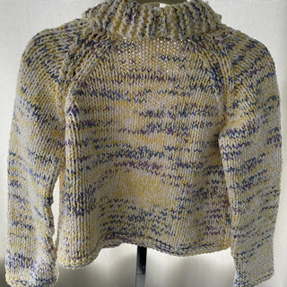 vintage handmade sweater, white, yellow, purple and blue RSV