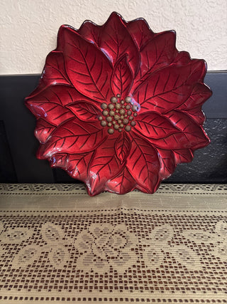 Vintage Akcam Turkish Glass Poinsetta Red Plate - RCD|125966